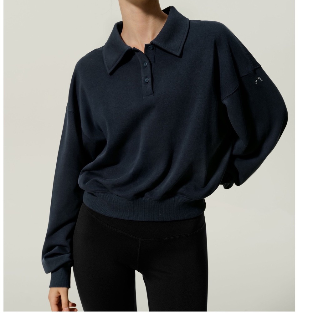 Lilysilk Oversized Heirloom 89 Polo Collar Sweatshirt Cotton Silk Pullover Small